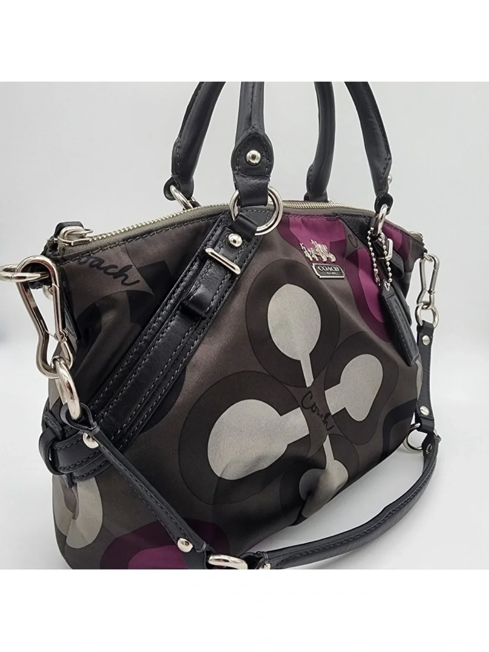 Vintage Coach Y2K Madison Sophia Sateen Multicolor Clover Satchel Bag + Wristlet